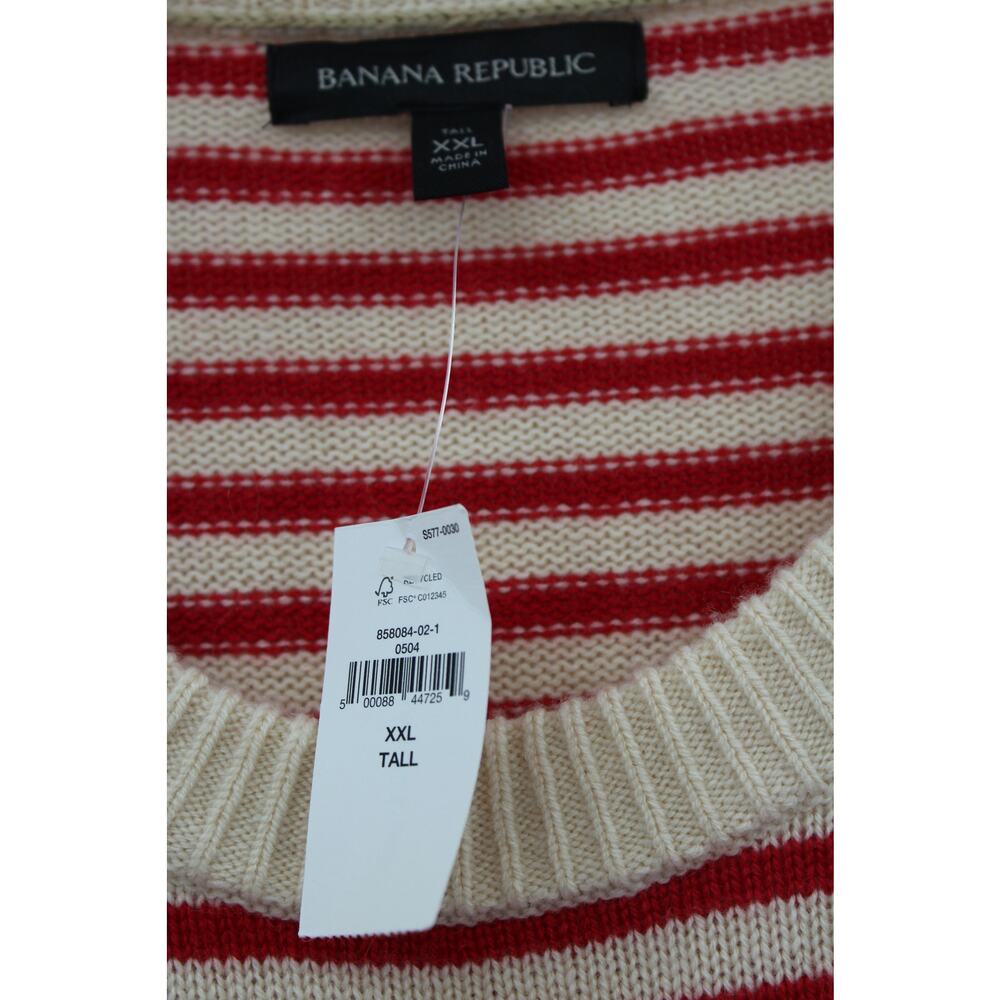 Banana Republic 2XLT Men Sweater Merino Wool Cashmere Red Stripes Holiday NEW - Picture 4 of 6